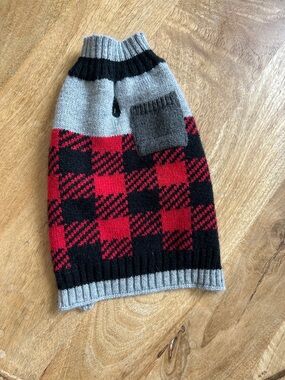 Plaid Knit Dog Sweater in Red, Black & Gray, size S
